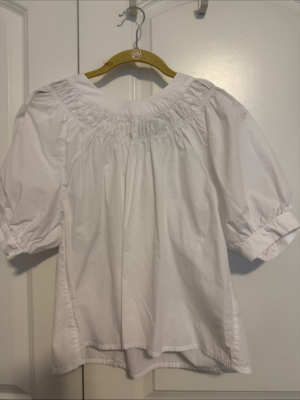 J. Crew White Smocked Yoke Puff Sleeve Blouse